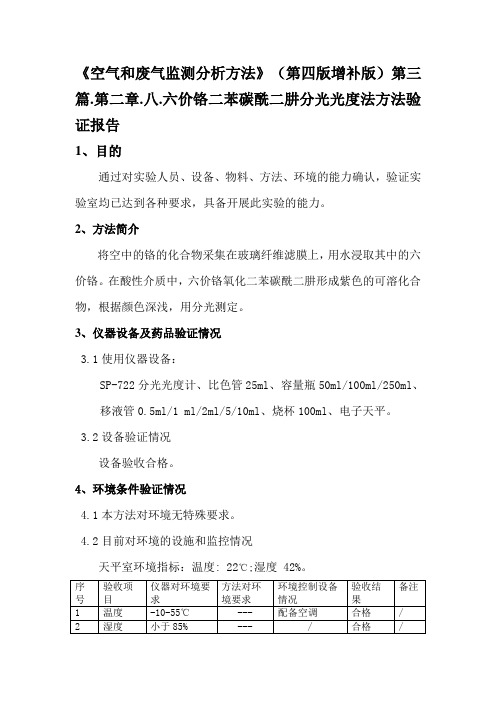 空气和废气六价铬的测定方法验证报告