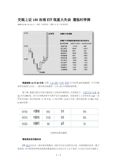 交银上证180治理ETF现重大失误-遭临时停牌