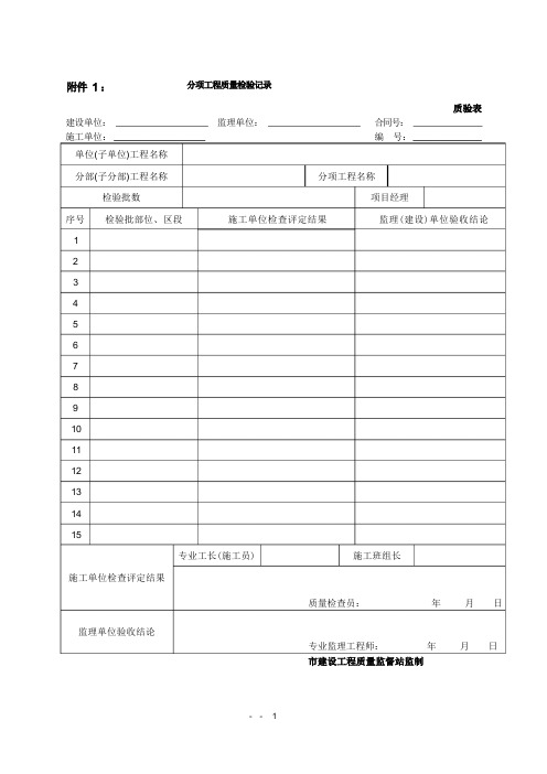 市政工程施工与质量(分部分项、观感、质量控制资料等)验收表格