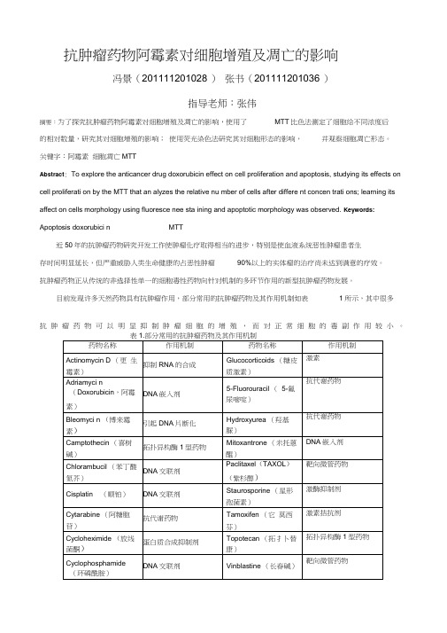 抗肿瘤药物阿霉素对细胞增殖及凋亡的影响