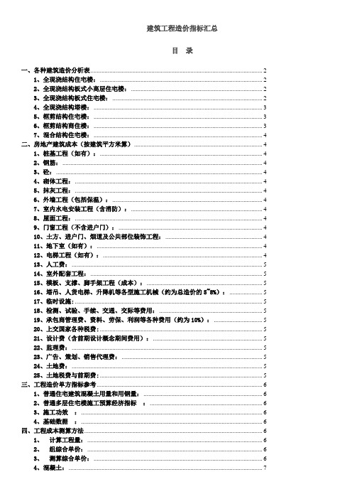 建筑工程造价指标汇总(完整)2016年.