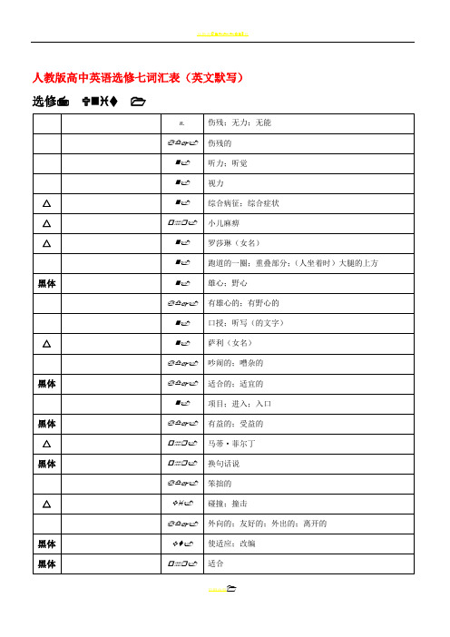 选修7 高中英语单词表格(英文默写)