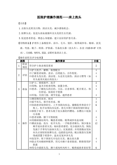 医院护理操作规范——床上洗头(2019年版)