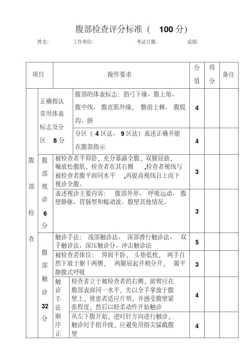 腹部检查评分标准