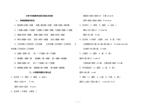 小学六年级数学总复习知识点归纳与总结