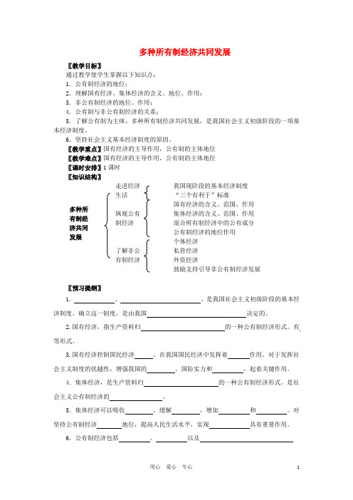 九年级政治 多种所有制经济共同发展教案 人教新课标版