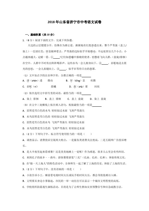 【中考真题】 山东省济宁市2018年中考语文试题含答案解析