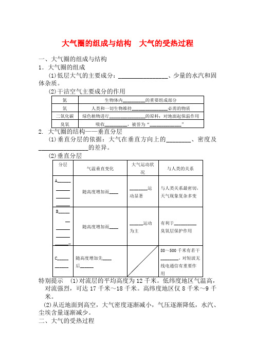 高考地理一轮复习教案 大气圈的组成与结构 大气的受热过程 鲁教版