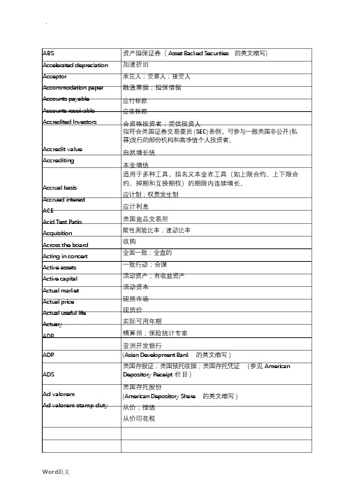 金融术语中英文对照