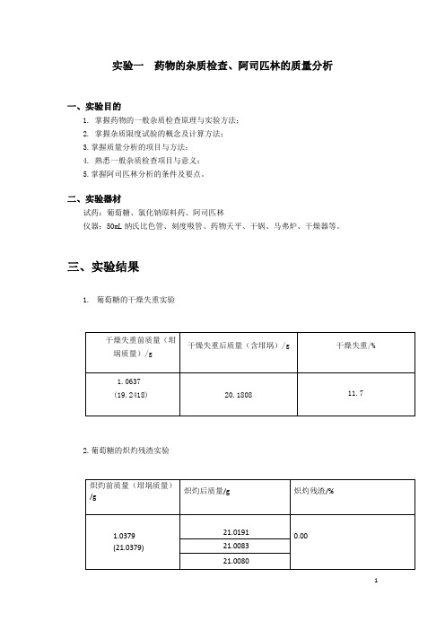 实验一  药物的杂质检查、阿司匹林的质量分析