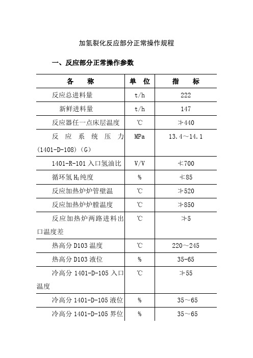 加氢裂化反应部分正常操作规程