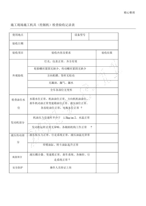 现场施工现场现场施工机具(挖掘机)检查验收记录表格模板
