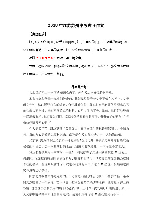 2018年江苏苏州中考满分作文《什么是个好》4