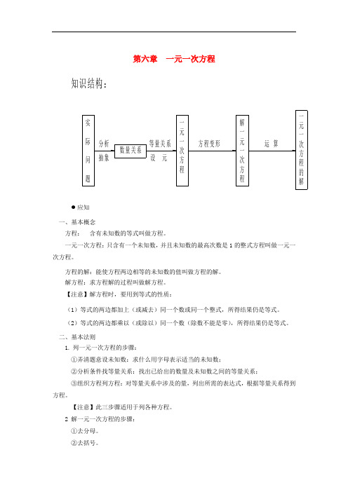 七年级数学家庭辅导 第六章 一元一次方程 华东师大版