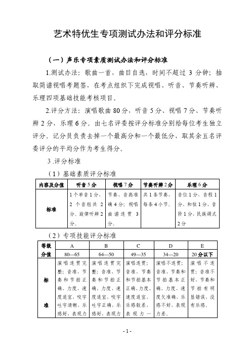 艺术特优生专项测试办法和评分标准