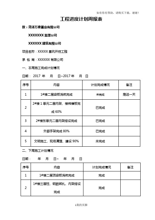 某建筑有限公司项目工程进度计划周报表(DOC 43页)