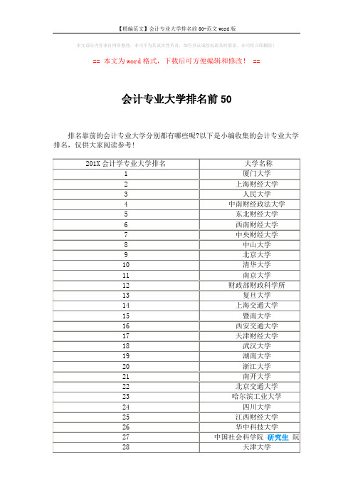 【精编范文】会计专业大学排名前50-范文word版 (3页)