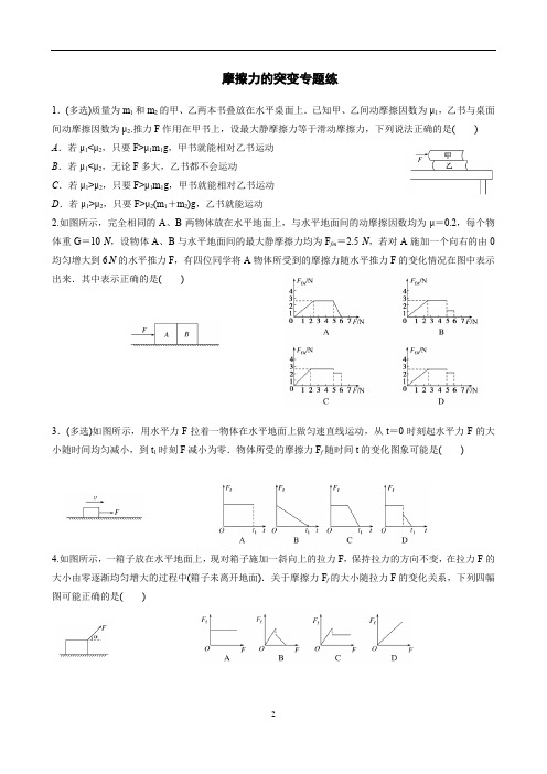 2021高考一轮复习摩擦力的突变专题练