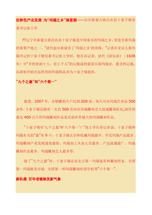 促特色产业发展为“玛瑙之乡”画蓝图——访阜新蒙古族自治县十家子镇党委书记张士学