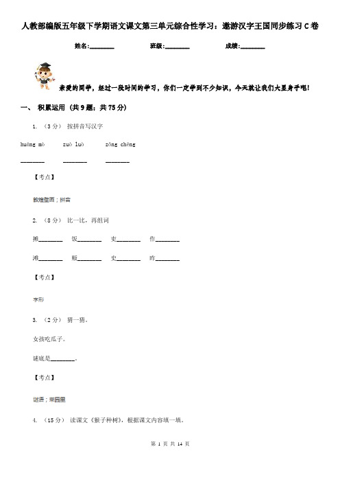 人教部编版五年级下学期语文课文第三单元综合性学习：遨游汉字王国同步练习C卷