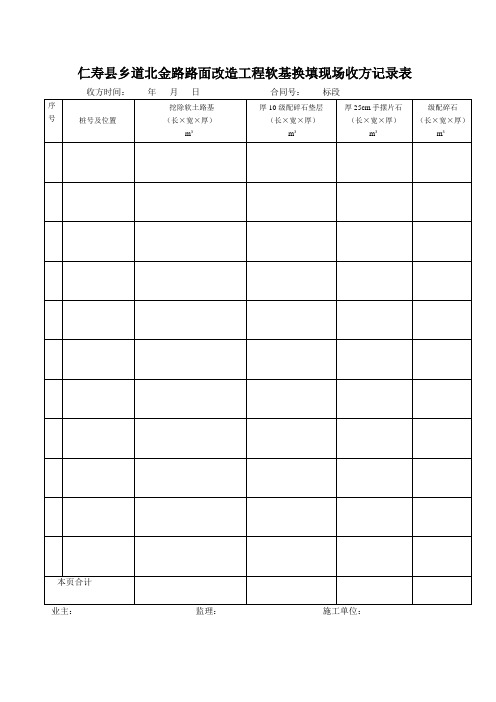 仁寿县禾大路路面改造工程软基换填现场收方记录表