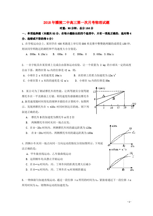 湖南省醴陵市第二中学2019届高三物理上学期第一次月考试题