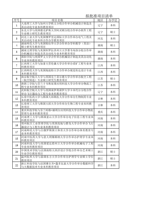 批准举办的中外合作办学项目名单(22个)