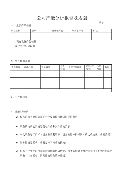 公司产能分析报告及规划