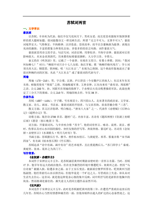 《苏轼词二首》语文高考文言知识积累与复习讲解