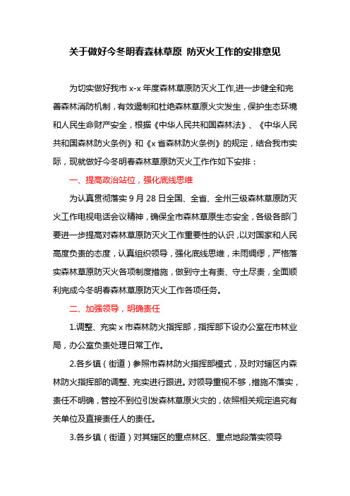 关于做好今冬明春森林草原 防灭火工作的安排意见