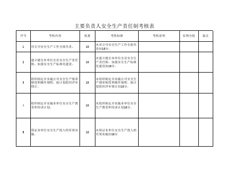 主要负责人安全生产责任制考核表