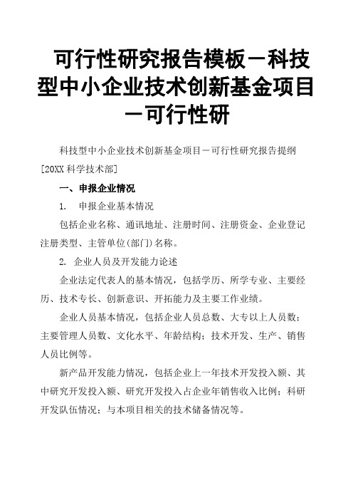 可行性研究报告模板-科技型中小企业技术创新基金项目-可行性研