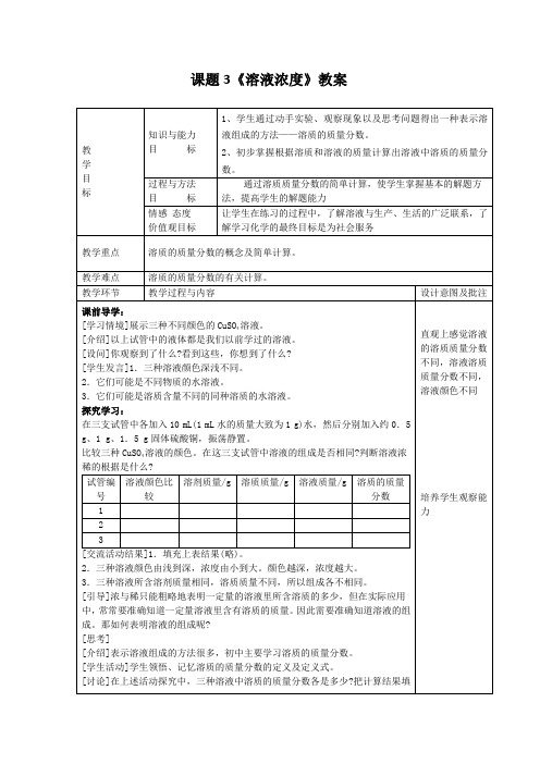 初中化学_溶液的浓度教学设计学情分析教材分析课后反思