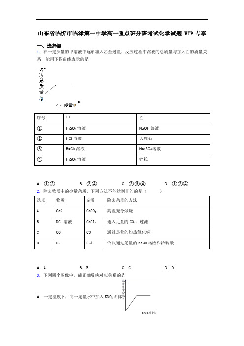 山东省临忻市临沭第一中学高一重点班分班考试化学试题 VIP专享