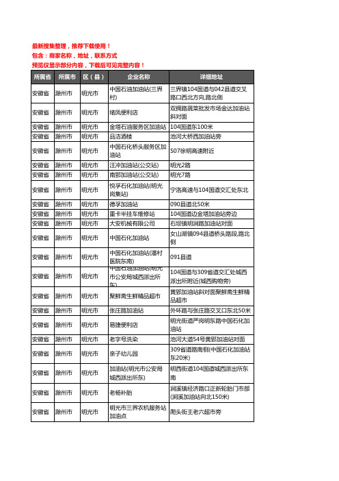 新版安徽省滁州市明光市加油站服务企业公司商家户名录单联系方式地址大全81家