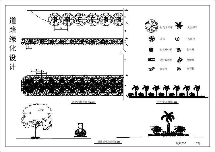 【设计图纸】道路分车带绿化(精选CAD图例) 