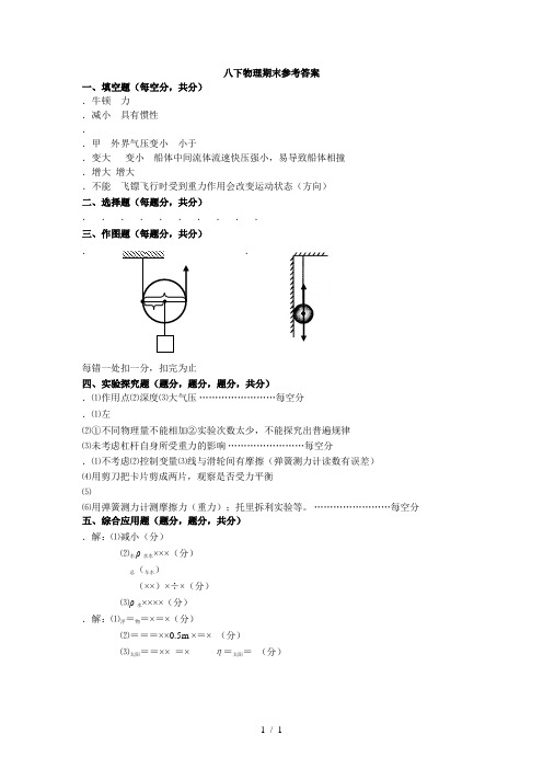 -2016八下物理期末参考答案