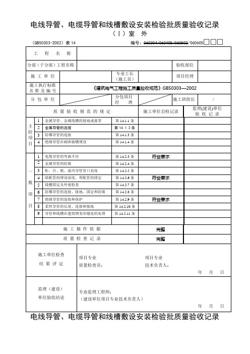 电线导管、电缆导管和线槽敷设安装检验批质量验收记录