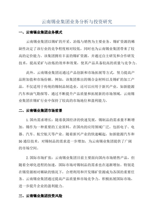 云南锡业集团业务分析与投资研究