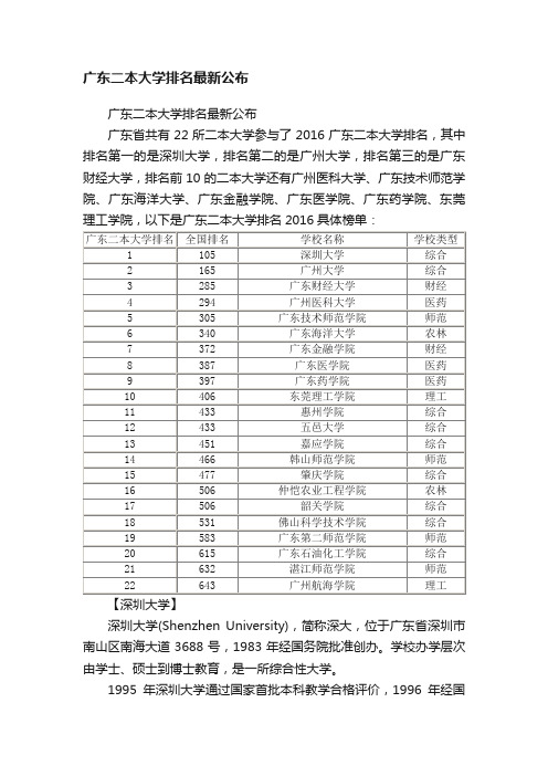 广东二本大学排名最新公布