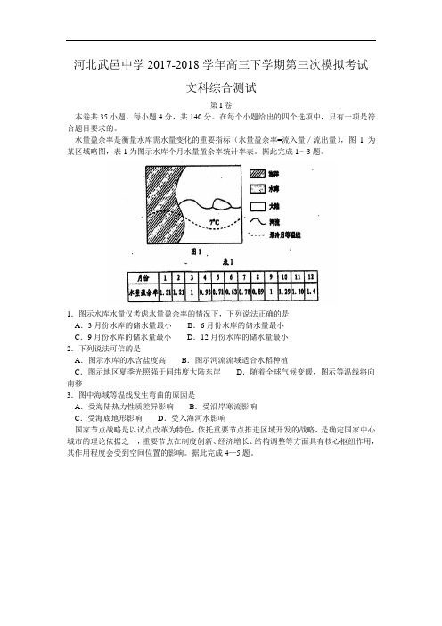 2018届高三下学期第三次模拟考试文综地理试题 含答案