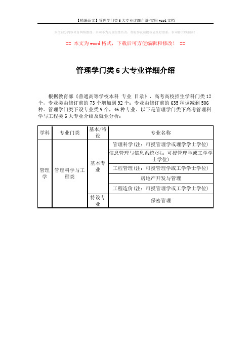 【精编范文】管理学门类6大专业详细介绍-实用word文档 (1页)