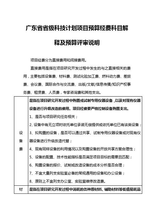 预算经费科目解释及预算评审说明2013