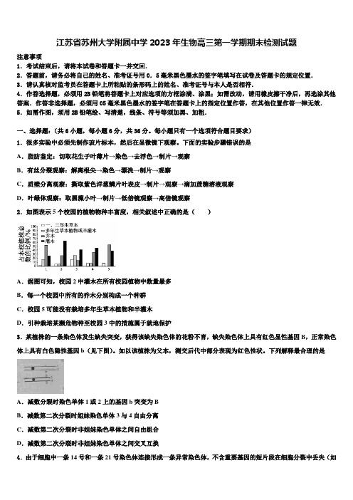 江苏省苏州大学附属中学2023年生物高三第一学期期末检测试题含解析