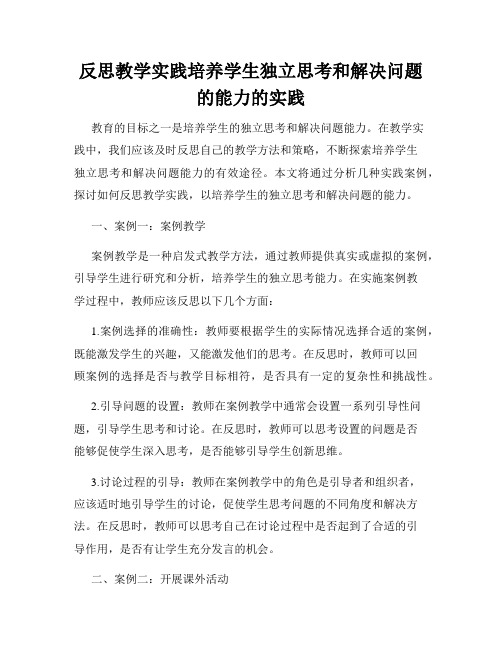 反思教学实践培养学生独立思考和解决问题的能力的实践