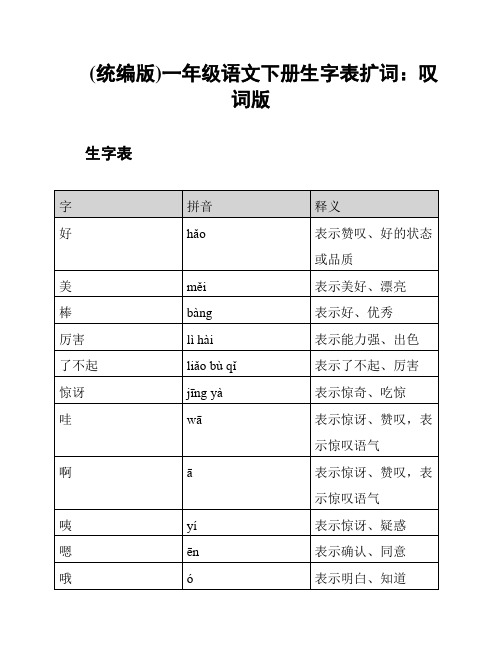 (统编版)一年级语文下册生字表扩词：叹词版