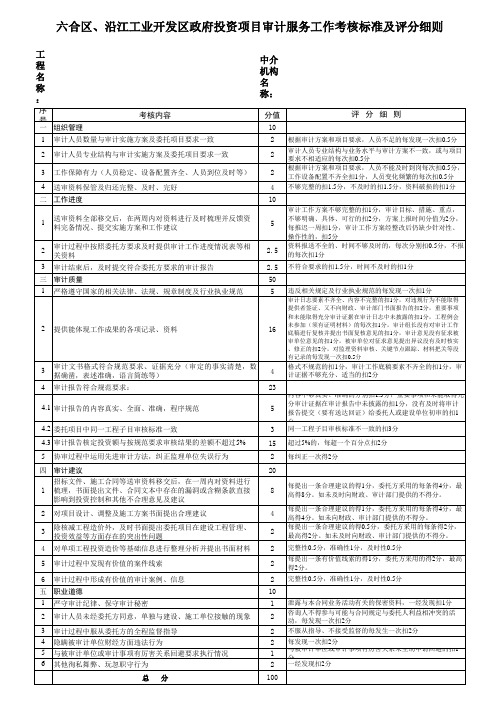 政府投资项目审计服务工作考核标准及评分细则