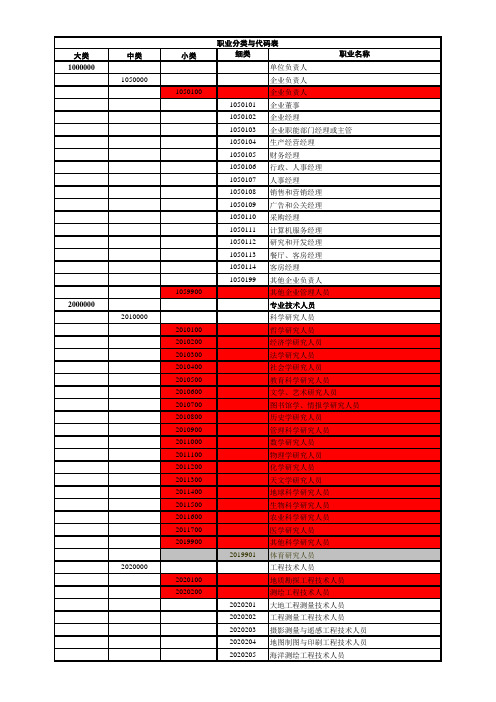 职业分类代码表(细类+-)