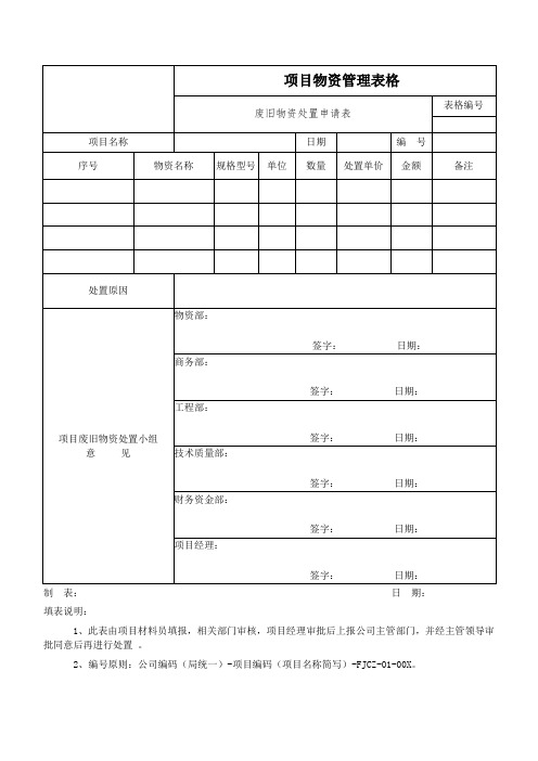 废旧物资处置申请表