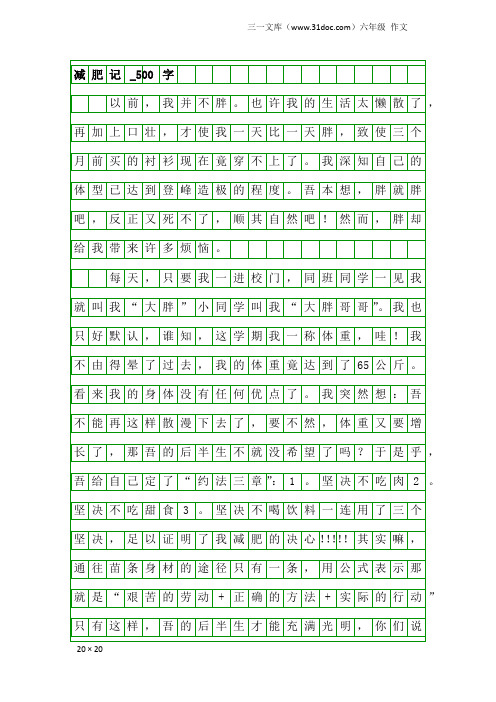 六年级作文：减肥记_500字